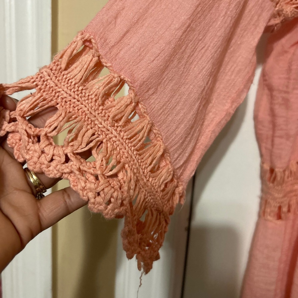 Do everything in love Peach Crochet Fringe Cardigan - Picture 8 of 9